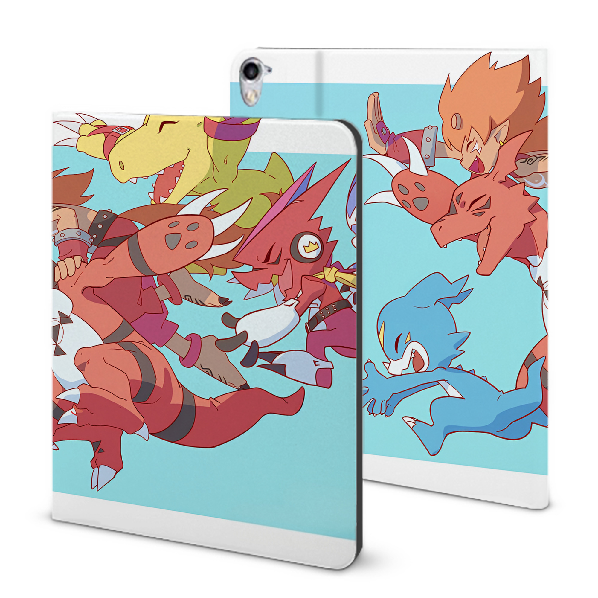 （画像用） Digimon デジタルモンスター/デジモン IPad ケース ブック型 PUレザー TPU 耐衝撃 軽量 薄型 ペン収納なし 全面保護 IPad 各モデル対応